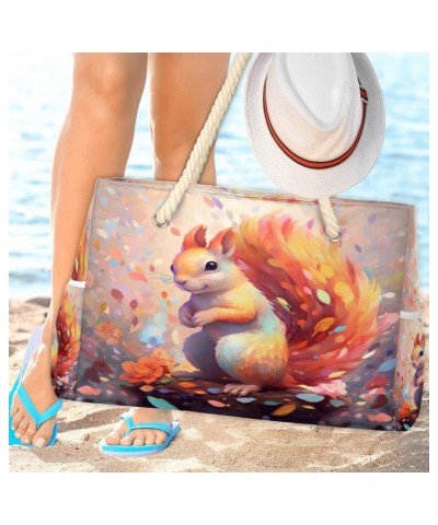 Cute Squirrel Beach Bags for Women Large Tote Bag with Zipper and Pockets Waterproof Sandproof Accessories Swim Pool Bag Vaca...