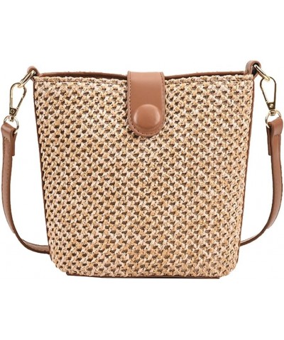 Women Straw Crossbody Bag Beach Handmade Rattan Shoulder Bags Hand Woven Leather Straps Straw Clutch Purse Vacation Brown-lar...