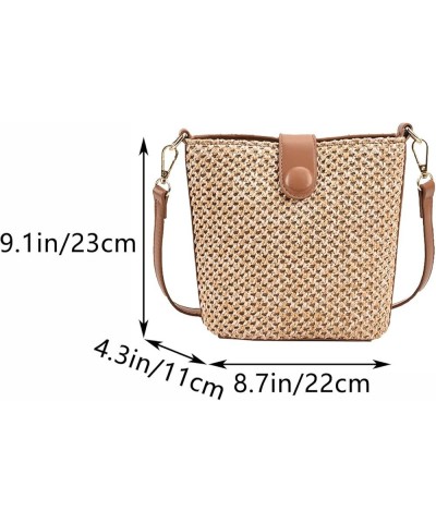 Women Straw Crossbody Bag Beach Handmade Rattan Shoulder Bags Hand Woven Leather Straps Straw Clutch Purse Vacation Brown-lar...