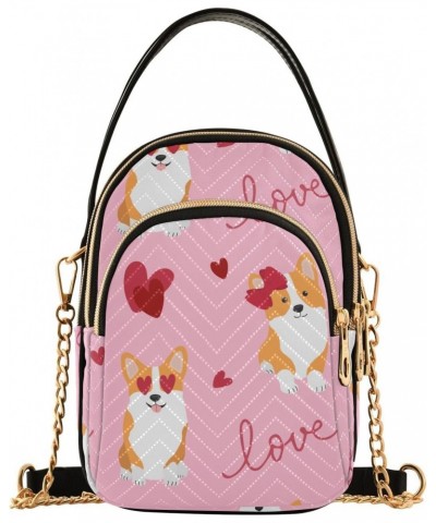 Valentine's Day Corgis Hearts Crossbody Bag for Women Cell Phone Purse Wallet with Removable Chain Shoulder Handbag for Work ...