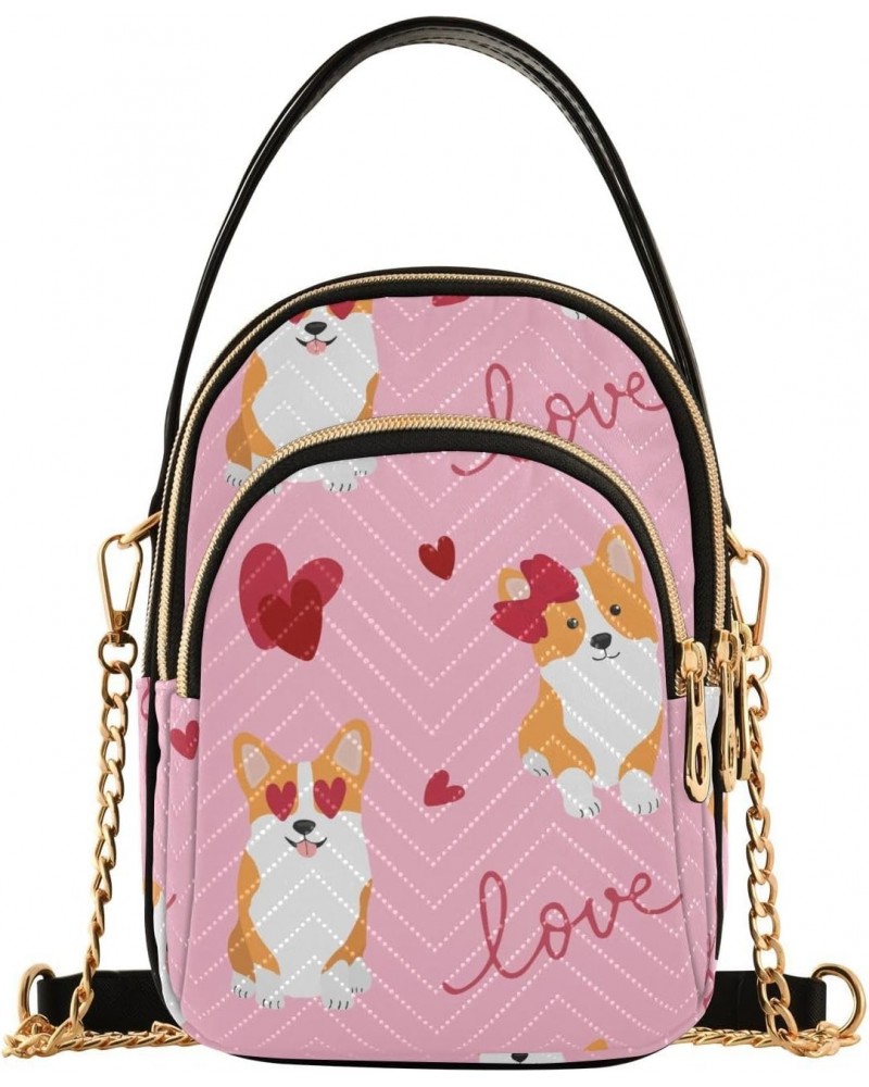 Valentine's Day Corgis Hearts Crossbody Bag for Women Cell Phone Purse Wallet with Removable Chain Shoulder Handbag for Work ...