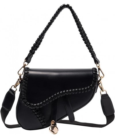 Women Saddle Shoulder Bag Trendy PU Leather Satchel Bag Underarm Handbag Crossbody Bag X-black $14.40 Satchels