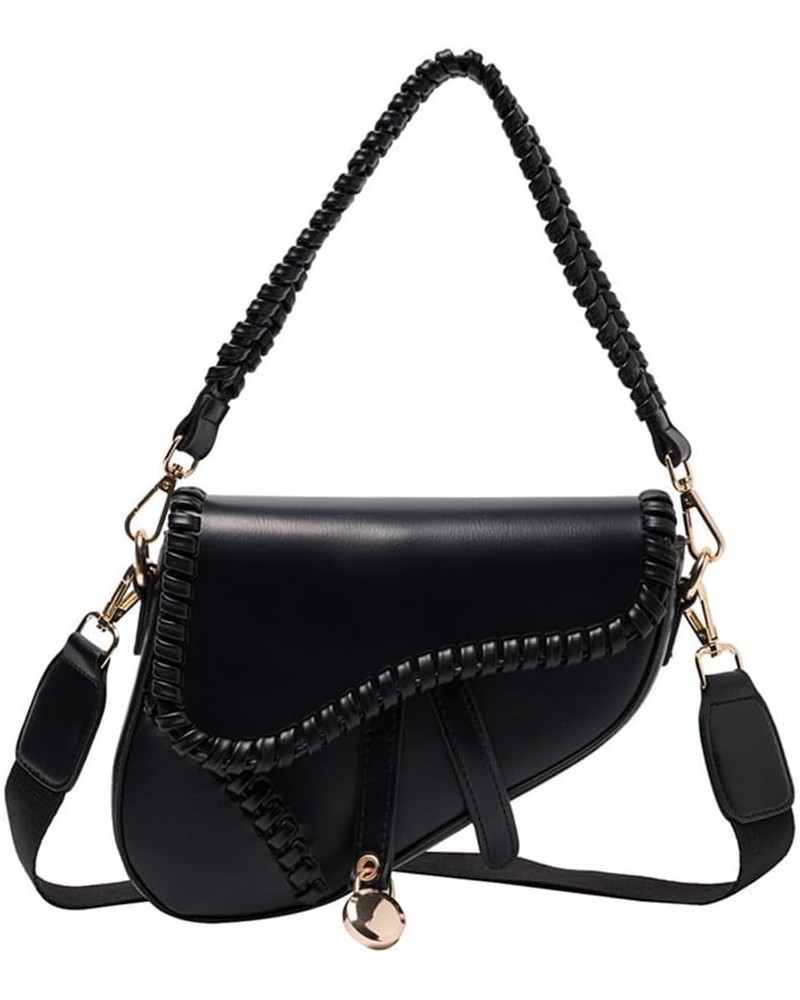 Women Saddle Shoulder Bag Trendy PU Leather Satchel Bag Underarm Handbag Crossbody Bag X-black $14.40 Satchels