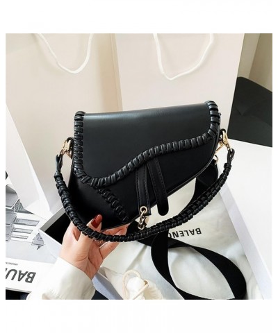 Women Saddle Shoulder Bag Trendy PU Leather Satchel Bag Underarm Handbag Crossbody Bag X-black $14.40 Satchels