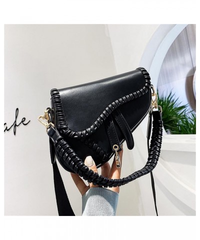 Women Saddle Shoulder Bag Trendy PU Leather Satchel Bag Underarm Handbag Crossbody Bag X-black $14.40 Satchels