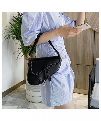 Women Saddle Shoulder Bag Trendy PU Leather Satchel Bag Underarm Handbag Crossbody Bag X-black $14.40 Satchels