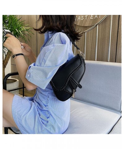 Women Saddle Shoulder Bag Trendy PU Leather Satchel Bag Underarm Handbag Crossbody Bag X-black $14.40 Satchels