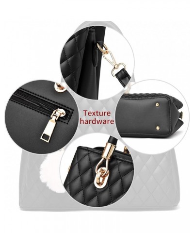 Womens Leather Handbag Purses Top Handle Quilted Shoulder Bag Totes Satchel for Ladies with Pompon Khaki $16.95 Satchels