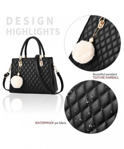 Womens Leather Handbag Purses Top Handle Quilted Shoulder Bag Totes Satchel for Ladies with Pompon Khaki $16.95 Satchels