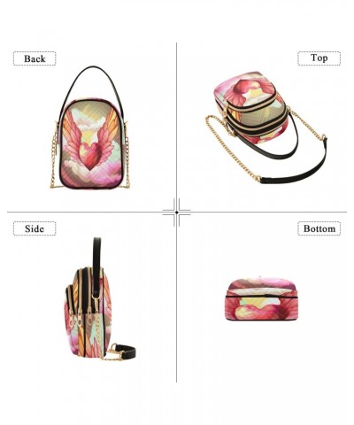 Watercolor Heart with Wings Crossbody Bags for Women Quilted Shoulder Bag Handbag with Chain Strap Trendy Cross Body Cell Pho...