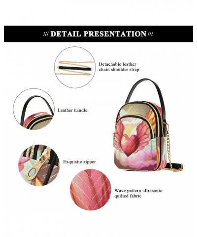 Watercolor Heart with Wings Crossbody Bags for Women Quilted Shoulder Bag Handbag with Chain Strap Trendy Cross Body Cell Pho...