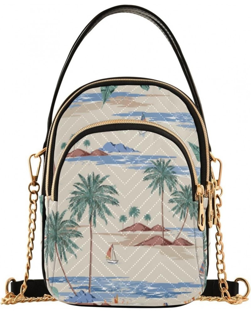 Island Palm Trees Crossbody Bag for Women Cell Phone Purse Wallet with Removable Chain Shoulder Handbag for Work Passport Pho...