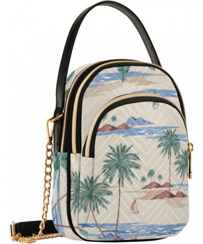 Island Palm Trees Crossbody Bag for Women Cell Phone Purse Wallet with Removable Chain Shoulder Handbag for Work Passport Pho...