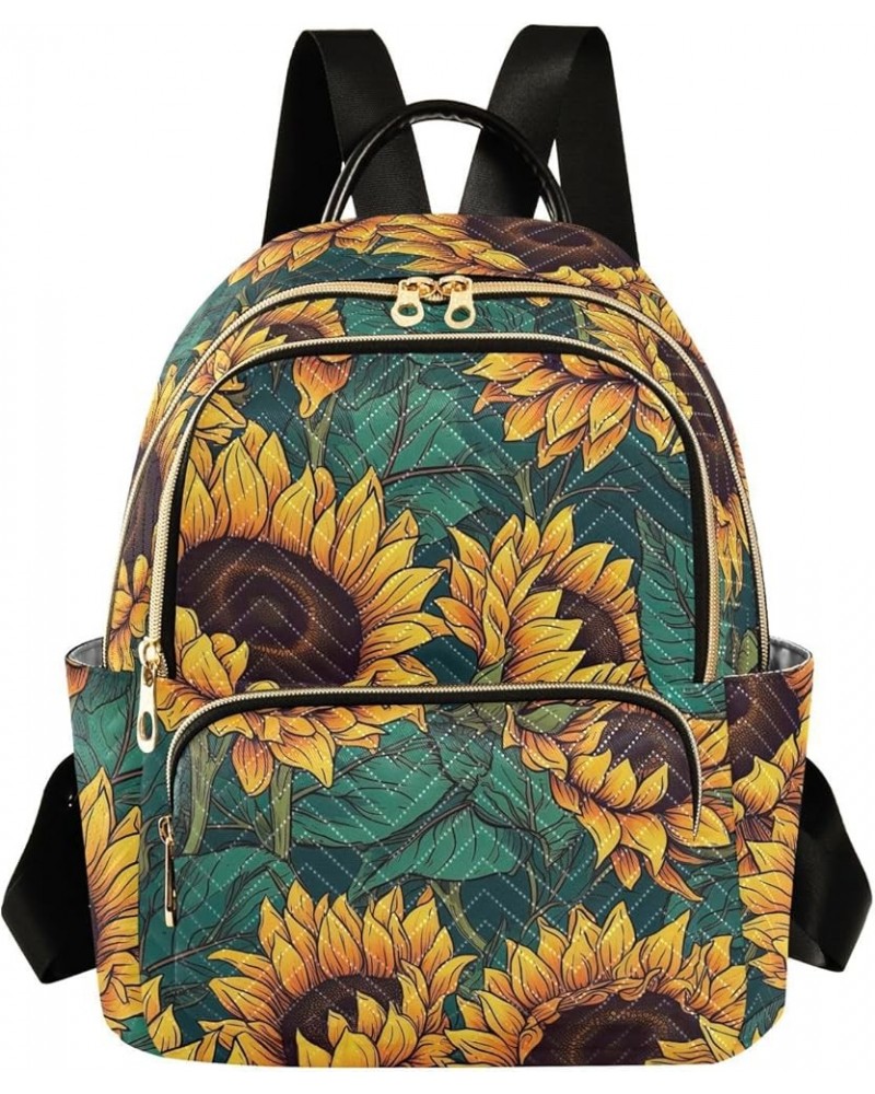 Women's Medium Fashion Backpack Vintage Seamless Sunflower Print Ladies Travel Daypack Aesthetic Shoulder Bag 10.2×5.1×12.5 I...