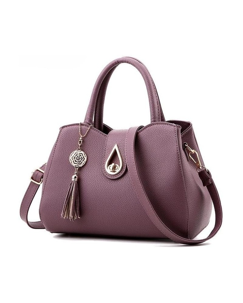 Women Fashion Elegant Simple Handbags Pu Leather Hand Bags Tassels Decoration Commuting Shoulder Cross Body Bag Deep Purple $...