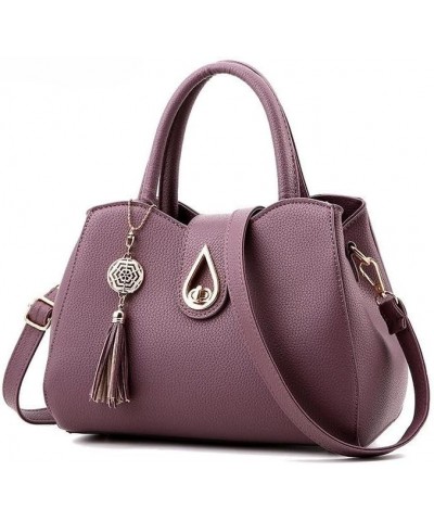 Women Fashion Elegant Simple Handbags Pu Leather Hand Bags Tassels Decoration Commuting Shoulder Cross Body Bag Deep Purple $...