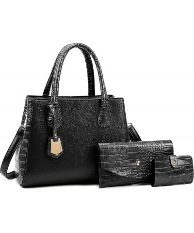 Fashion Handbags for Women, Ladies Classic Crossbody Shoulder Bags Tote Satchel 3pcs Purse Set with Adjustable Strap Black $3...