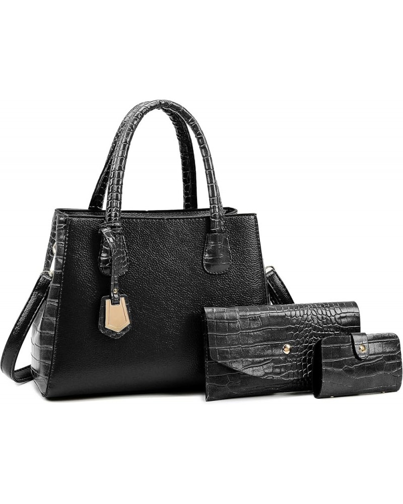 Fashion Handbags for Women, Ladies Classic Crossbody Shoulder Bags Tote Satchel 3pcs Purse Set with Adjustable Strap Black $3...