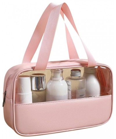 Clear Cosmetic Bags Travel Portable Handbag Large Capacity Bath Storage Bags Makeup Bags with Handle,Pink,S Medium Pink $12.4...