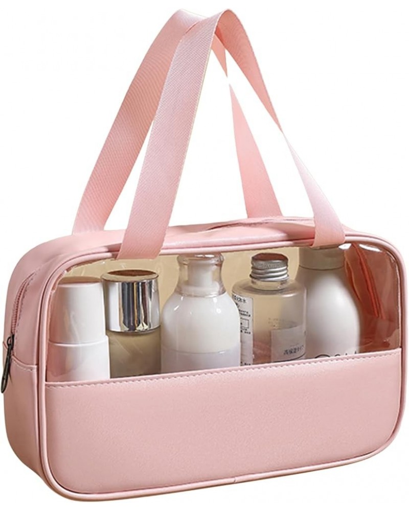 Clear Cosmetic Bags Travel Portable Handbag Large Capacity Bath Storage Bags Makeup Bags with Handle,Pink,S Medium Pink $12.4...