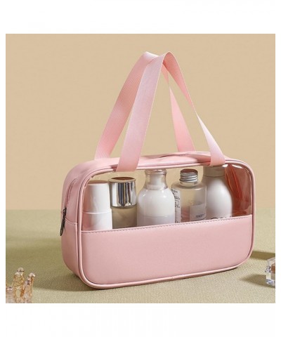 Clear Cosmetic Bags Travel Portable Handbag Large Capacity Bath Storage Bags Makeup Bags with Handle,Pink,S Medium Pink $12.4...