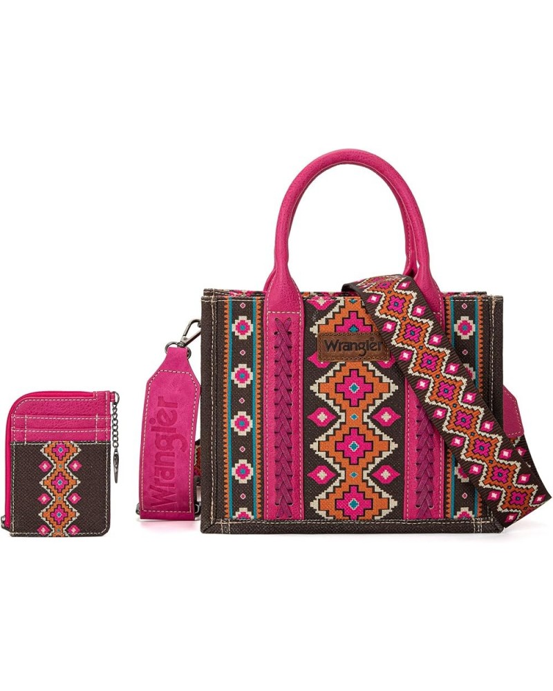 Wrangler Tote Bag for Women Aztec Top Handle Satchel Purse Boho Shoulder Handbags Angel Diamond Hot Pink 2pcs $33.14 Hobo Bags