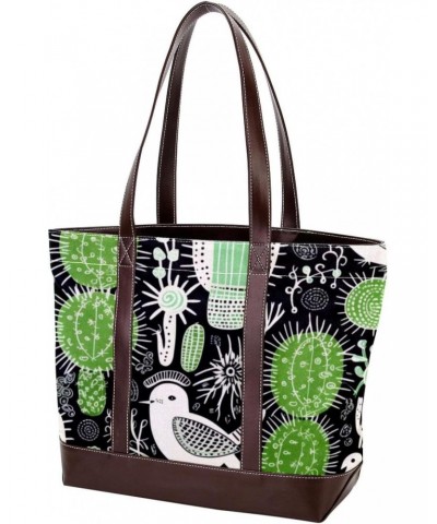 Large Tote Bags for Women, Faux Leather Strap and Bottom, Canvas Shoulder Bag Handbag, plant and bird animal $21.09 Totes