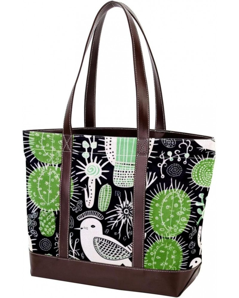 Large Tote Bags for Women, Faux Leather Strap and Bottom, Canvas Shoulder Bag Handbag, plant and bird animal $21.09 Totes