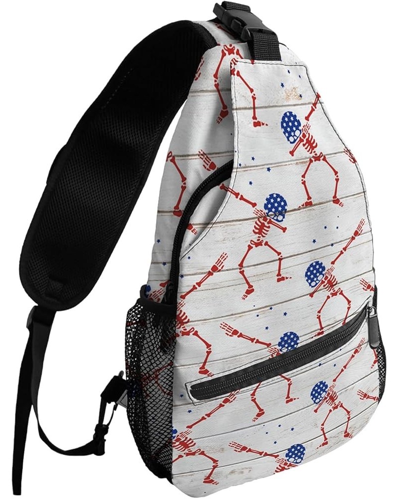 Sling Backpack, Independence Day Sunflower American Flag White Wood Texture Waterproof Lightweight Small Sling Bag, Travel Ch...