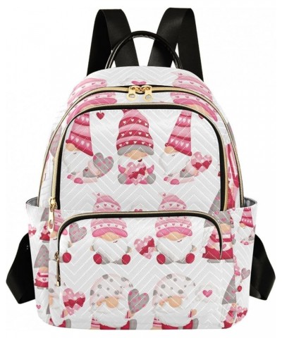 Women Backpack Pink Gnome Heart Anti-Theft Travel Backpack with Luggage Belt Lightweight Handbag Roomy Double Zipper Weekend ...