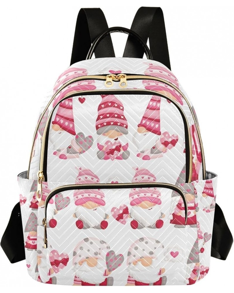 Women Backpack Pink Gnome Heart Anti-Theft Travel Backpack with Luggage Belt Lightweight Handbag Roomy Double Zipper Weekend ...