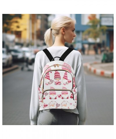 Women Backpack Pink Gnome Heart Anti-Theft Travel Backpack with Luggage Belt Lightweight Handbag Roomy Double Zipper Weekend ...