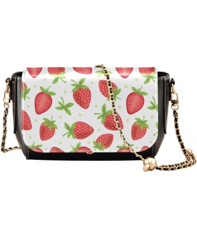 Fruits Strawberry PU Leather Crossbody Handbag for Women Shoulder Purse with Adjustable Metal Chain Waterproof Crossbody Purs...