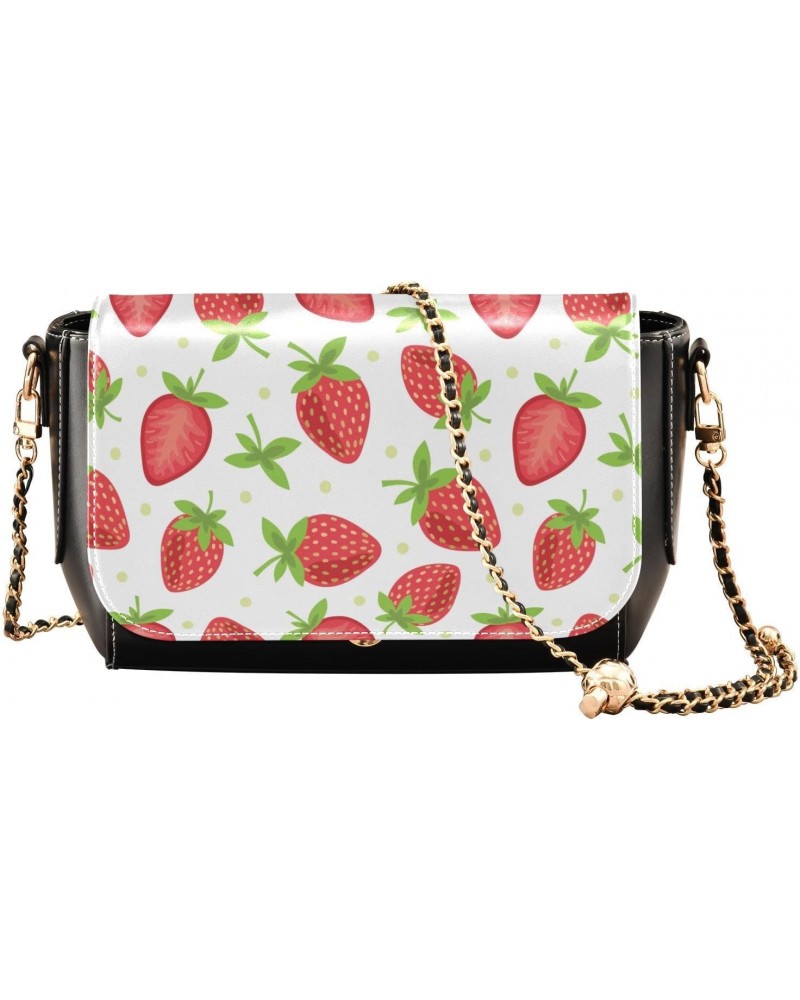 Fruits Strawberry PU Leather Crossbody Handbag for Women Shoulder Purse with Adjustable Metal Chain Waterproof Crossbody Purs...