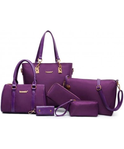 Women's Tote Bag Nylon 6 Pcs Fashion Shoulder Crossbody Handbag Purse-Blue Purple $34.83 Totes