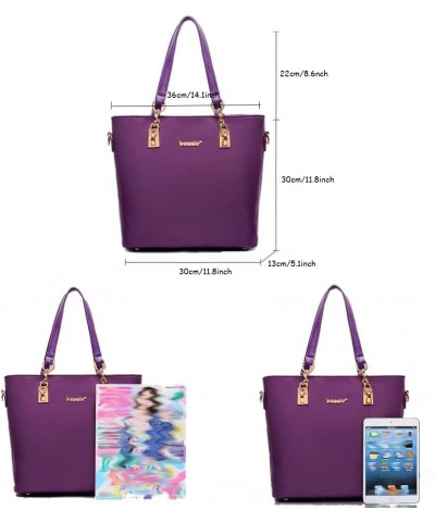 Women's Tote Bag Nylon 6 Pcs Fashion Shoulder Crossbody Handbag Purse-Blue Purple $34.83 Totes