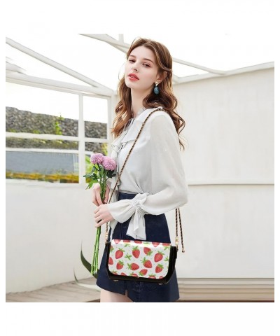 Fruits Strawberry PU Leather Crossbody Handbag for Women Shoulder Purse with Adjustable Metal Chain Waterproof Crossbody Purs...