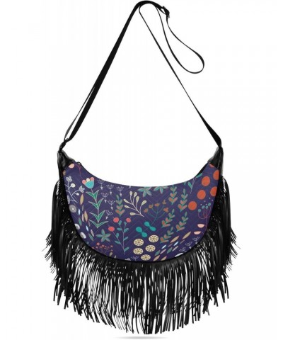 Floral Tassel Crossbody Bag Cute Doodle Flower Women Fringe Boho Handbag Hippie Purse Vintage Bohemian Shoulder Bag '70s Dail...