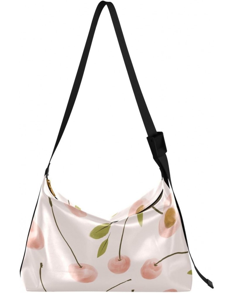 Large Crossbody Bags Watercolor Light Pink Cherry Adults Sling Bags Beauty Womens Large Tote Bag $17.15 Totes