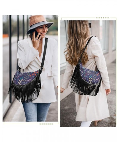 Floral Tassel Crossbody Bag Cute Doodle Flower Women Fringe Boho Handbag Hippie Purse Vintage Bohemian Shoulder Bag '70s Dail...