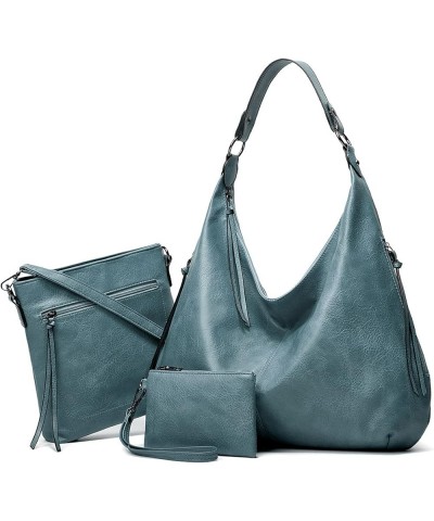 Hobo Bags for Women Soft PU Leather Slouchy Bag Shoulder Purse with Zipper Blue Three-piece Suit $18.23 Totes