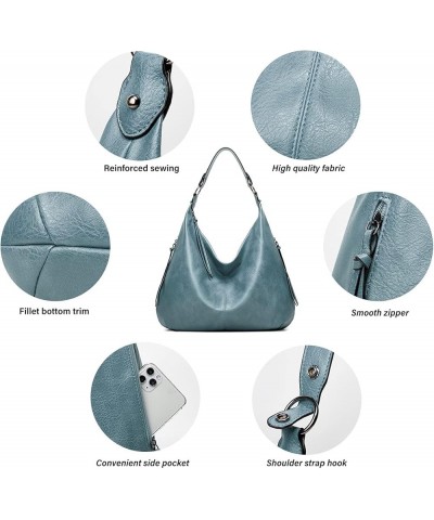 Hobo Bags for Women Soft PU Leather Slouchy Bag Shoulder Purse with Zipper Blue Three-piece Suit $18.23 Totes