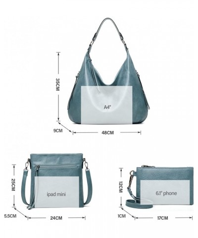 Hobo Bags for Women Soft PU Leather Slouchy Bag Shoulder Purse with Zipper Blue Three-piece Suit $18.23 Totes