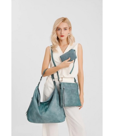 Hobo Bags for Women Soft PU Leather Slouchy Bag Shoulder Purse with Zipper Blue Three-piece Suit $18.23 Totes