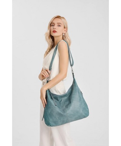 Hobo Bags for Women Soft PU Leather Slouchy Bag Shoulder Purse with Zipper Blue Three-piece Suit $18.23 Totes