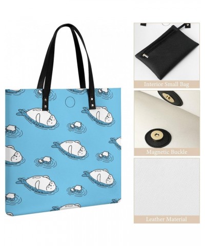 Seal Swim Tote Bag for Women PU Leather Shoulder Bag Large Capacity Handbags for Work Shopping $20.33 Totes