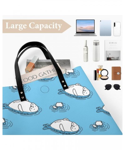 Seal Swim Tote Bag for Women PU Leather Shoulder Bag Large Capacity Handbags for Work Shopping $20.33 Totes