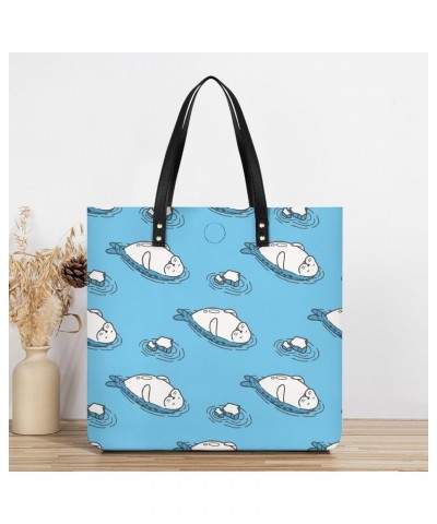 Seal Swim Tote Bag for Women PU Leather Shoulder Bag Large Capacity Handbags for Work Shopping $20.33 Totes