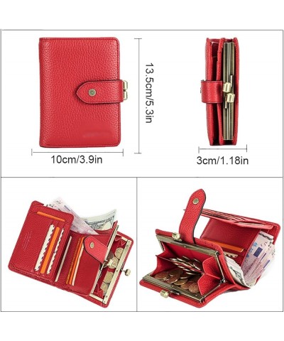 Small Wallet for Women, Genuine Leather Women's Wallet Multi Function Buckle Iron Change Card Wallet Rfid Protection Anti-The...