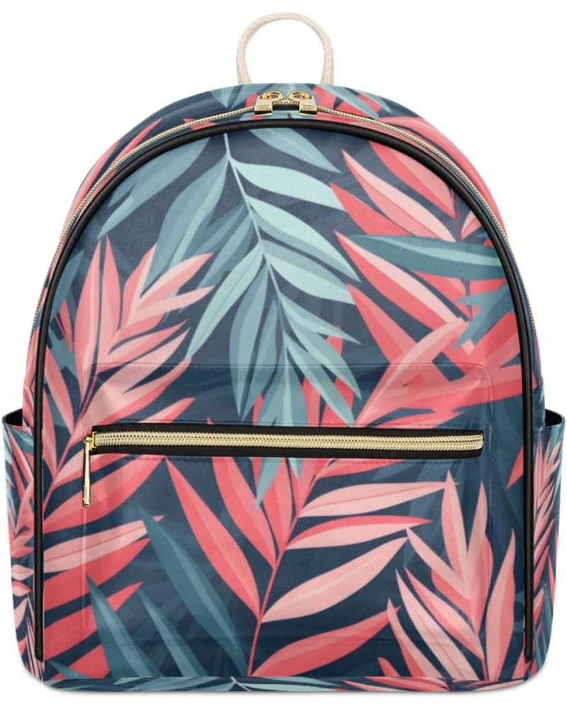 Colorful Palm Leaves Backpack Purse for Women PU Leather Lightweight Ladies Shoulder Fashion Satchel Bags Travel Casual Daypa...